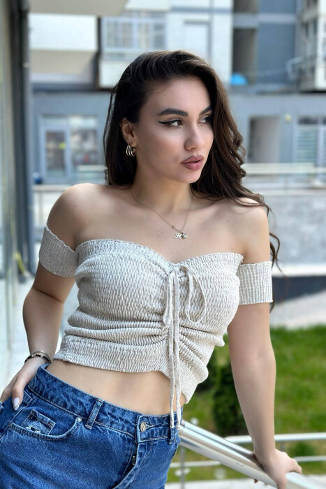 OFF SHOULDER WOMEN TANK TOPS BEIGE/BEZHE - 1