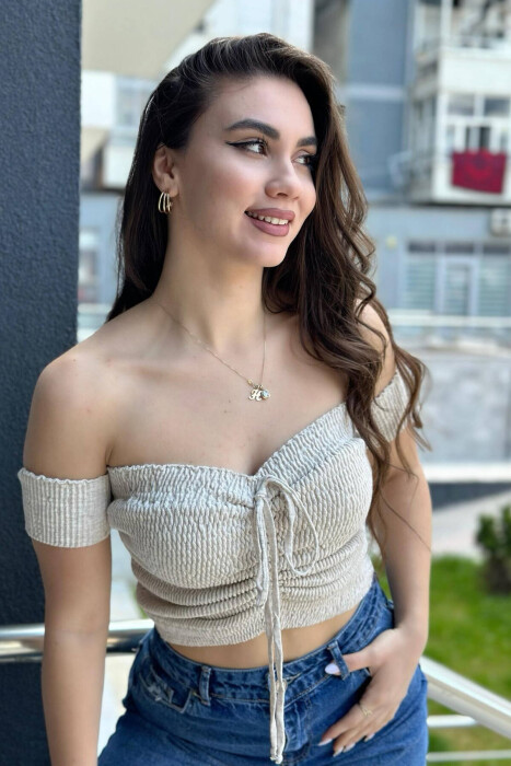 OFF SHOULDER WOMEN TANK TOPS BEIGE/BEZHE - 3