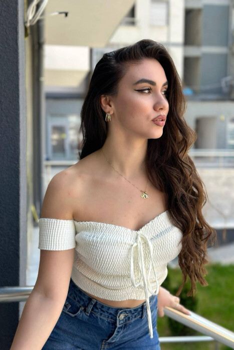 OFF SHOULDER WOMEN TANK TOPS CREAM/KREM - 3