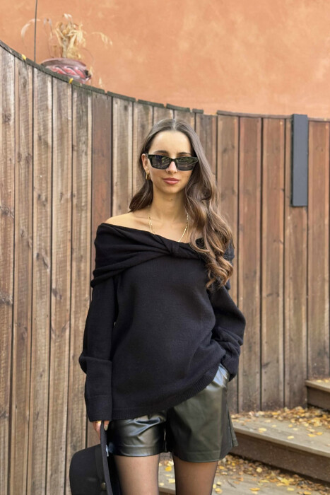 OFF SHOULDERS ONE COLOR WOMEN CARDIGAN BLACK/ E ZEZE - 2