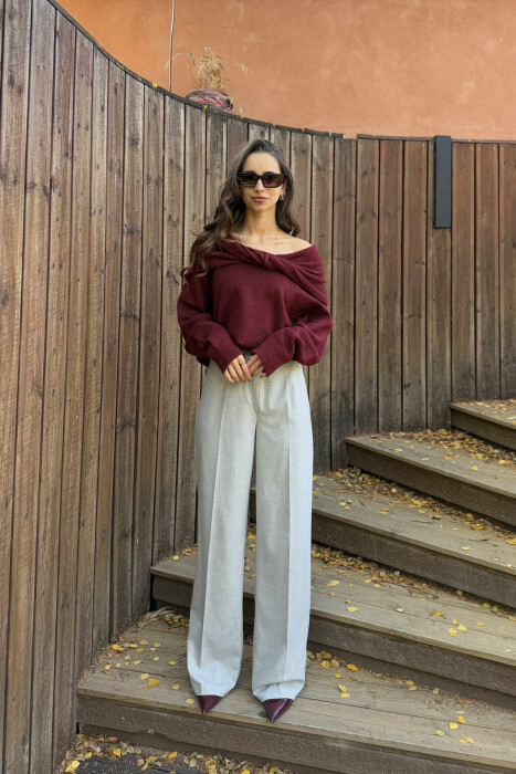 OFF SHOULDERS ONE COLOR WOMEN CARDIGAN BURGUNDY/VISHNJE 