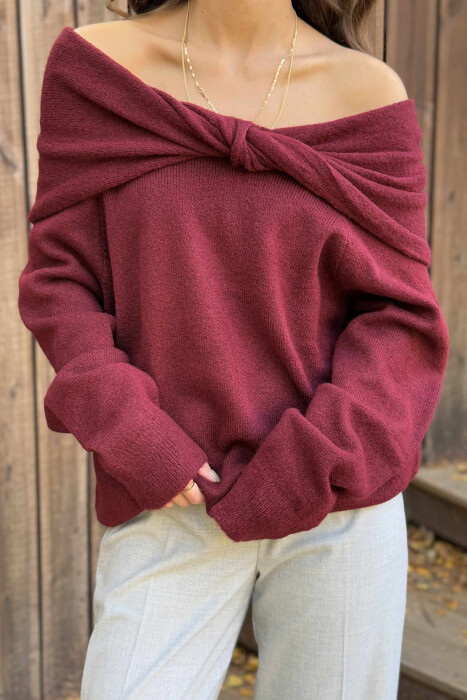 OFF SHOULDERS ONE COLOR WOMEN CARDIGAN BURGUNDY/VISHNJE - 4