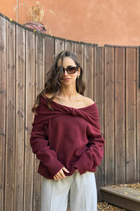 OFF SHOULDERS ONE COLOR WOMEN CARDIGAN BURGUNDY/VISHNJE - 2