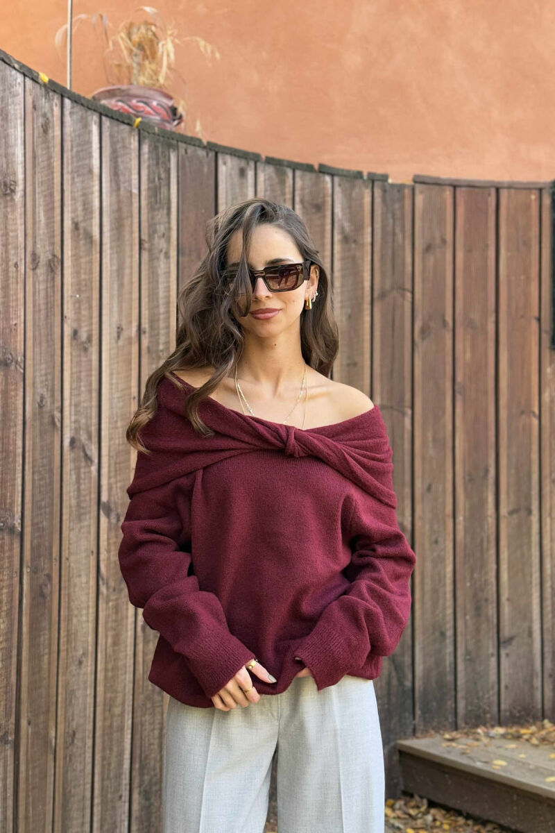 OFF SHOULDERS ONE COLOR WOMEN CARDIGAN BURGUNDY/VISHNJE - 2