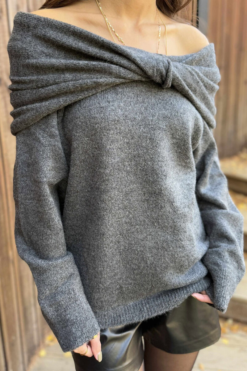 OFF SHOULDERS ONE COLOR WOMEN CARDIGAN DARK GREY/GEE - 4