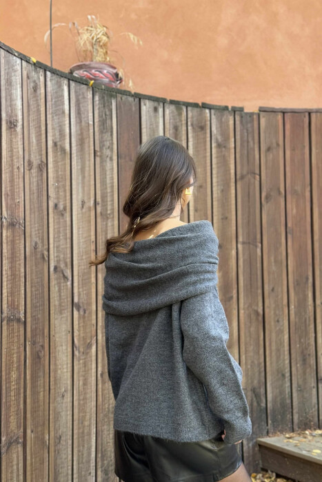 OFF SHOULDERS ONE COLOR WOMEN CARDIGAN DARK GREY/GEE - 3