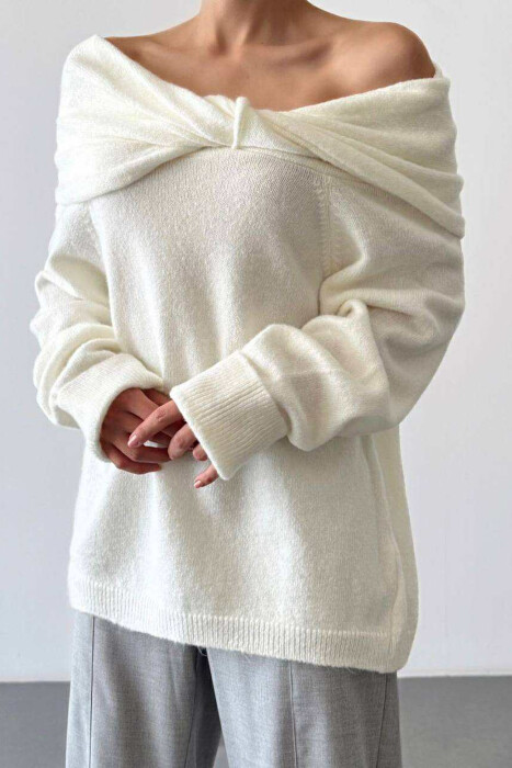 OFF SHOULDERS ONE COLOR WOMEN CARDIGAN WHITE-E BARDHE - 2