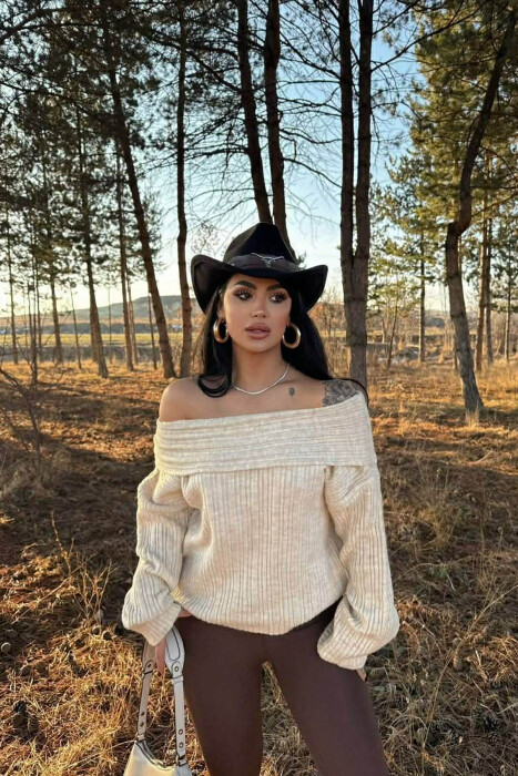 TRIKO NJË NGJYRËSHE ME SUPE JASHTË PËR FEMRA NË NGJYRË BEZHË - KLAUDIO FASHION