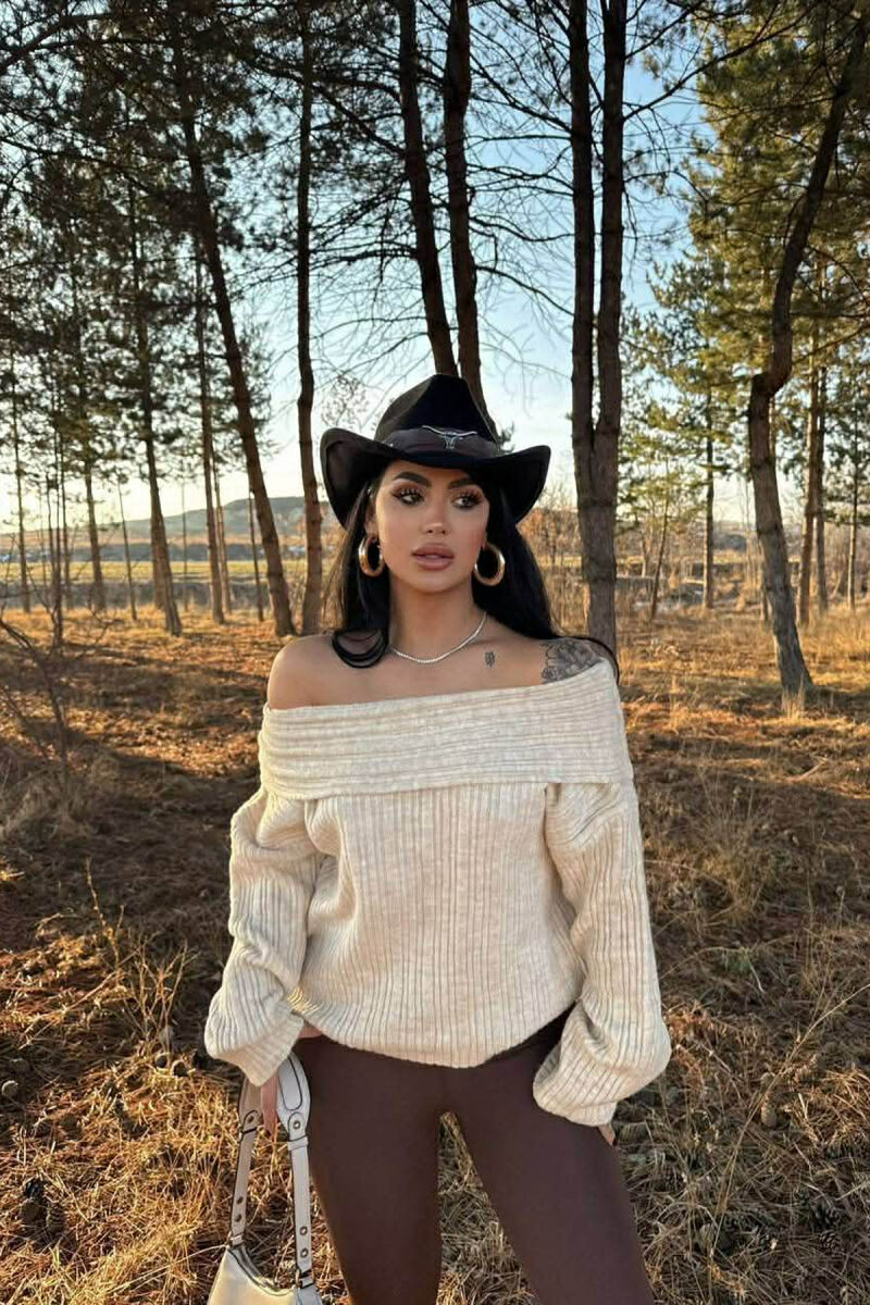 OFF SHOULDERS ONE COLOR WOMEN SWEATER BEIGE/BEZHE - 1