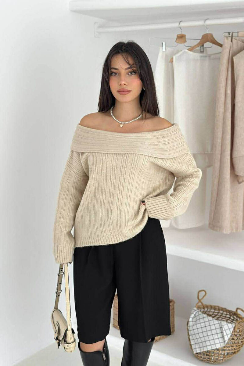 OFF SHOULDERS ONE COLOR WOMEN SWEATER BEIGE/BEZHE - 2