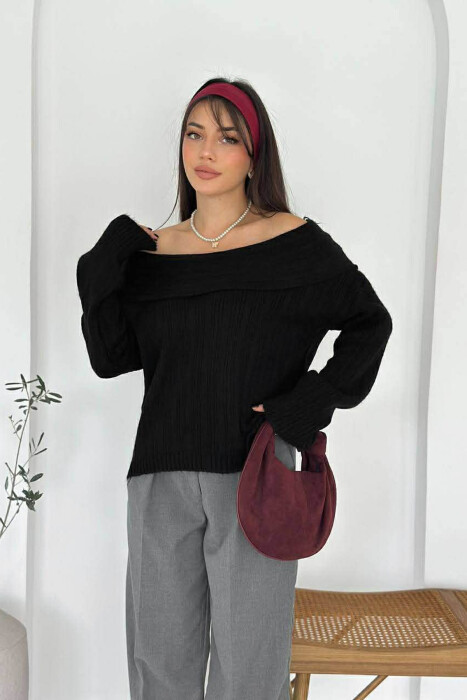 OFF SHOULDERS ONE COLOR WOMEN SWEATER BLACK/ E ZEZE - 2
