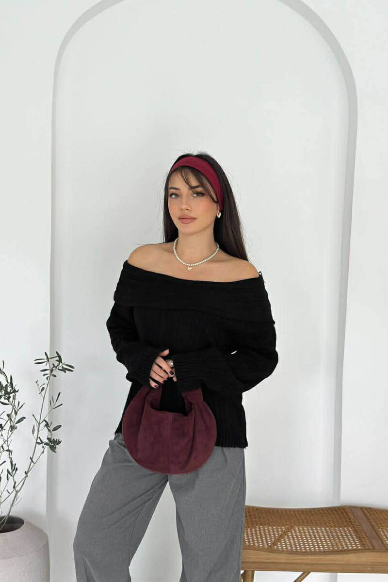 OFF SHOULDERS ONE COLOR WOMEN SWEATER BLACK/ E ZEZE - 3