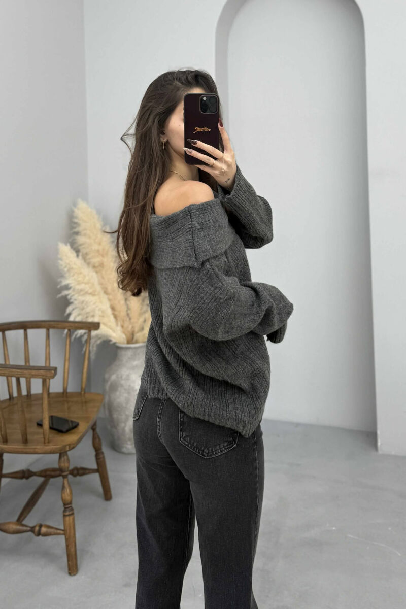 OFF SHOULDERS ONE COLOR WOMEN SWEATER DARK GREY/GEE - 6