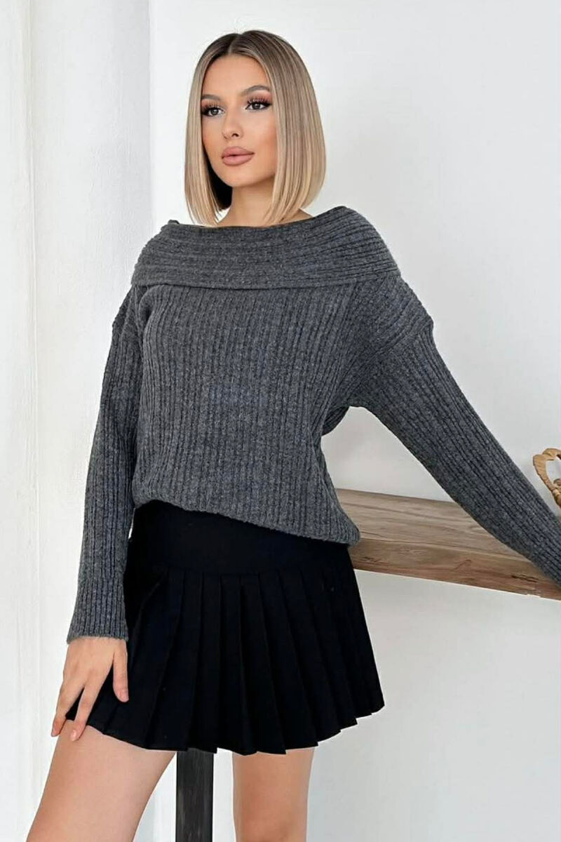 OFF SHOULDERS ONE COLOR WOMEN SWEATER DARK GREY/GEE - 2
