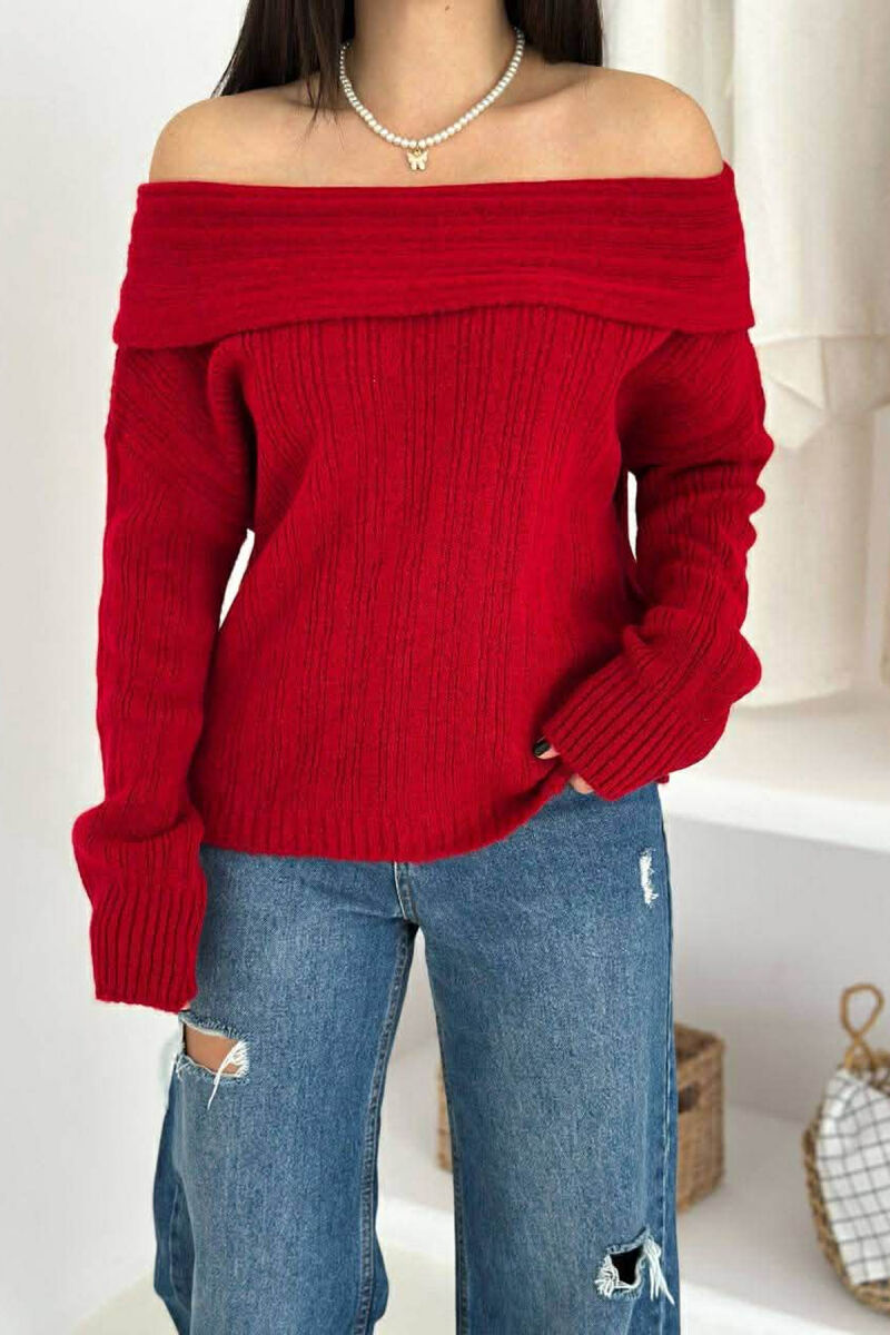 OFF SHOULDERS ONE COLOR WOMEN SWEATER RED/E KUQE - 6