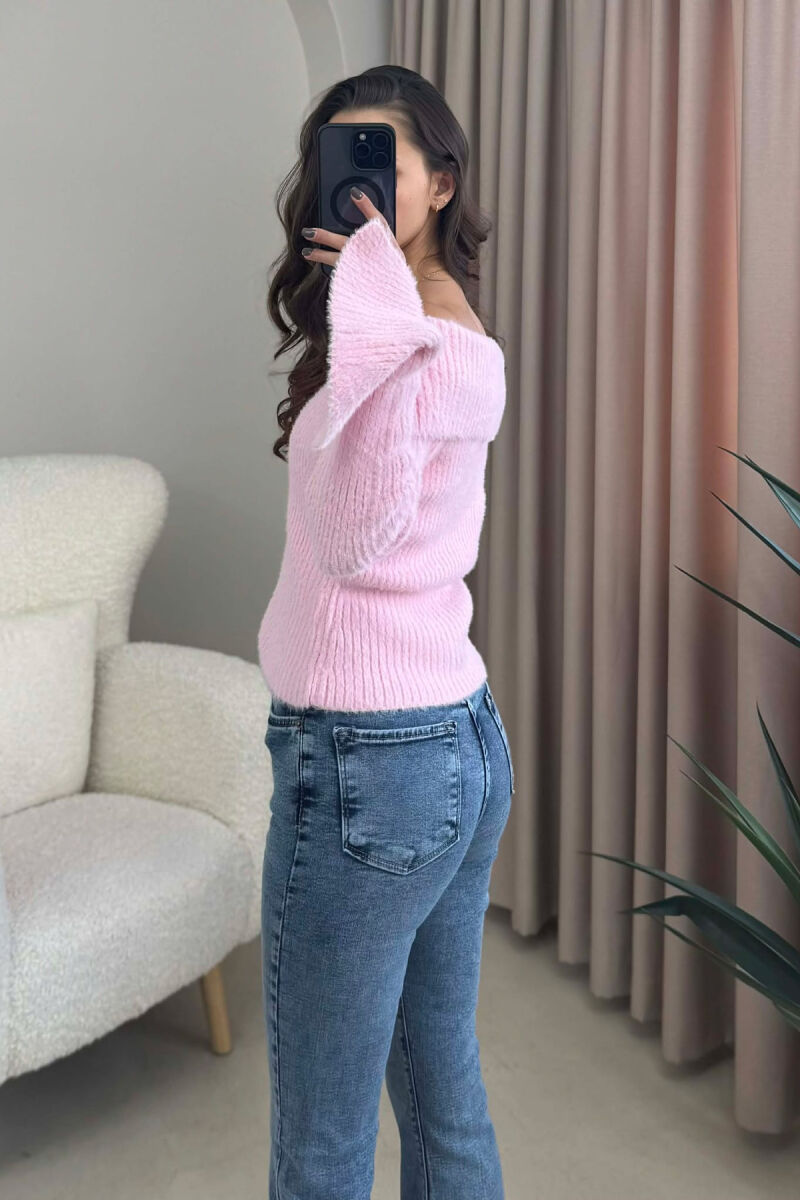 OFF SHOULDERS ZIPPERED WOMEN CARDIGAN PINK/ROZE - 5