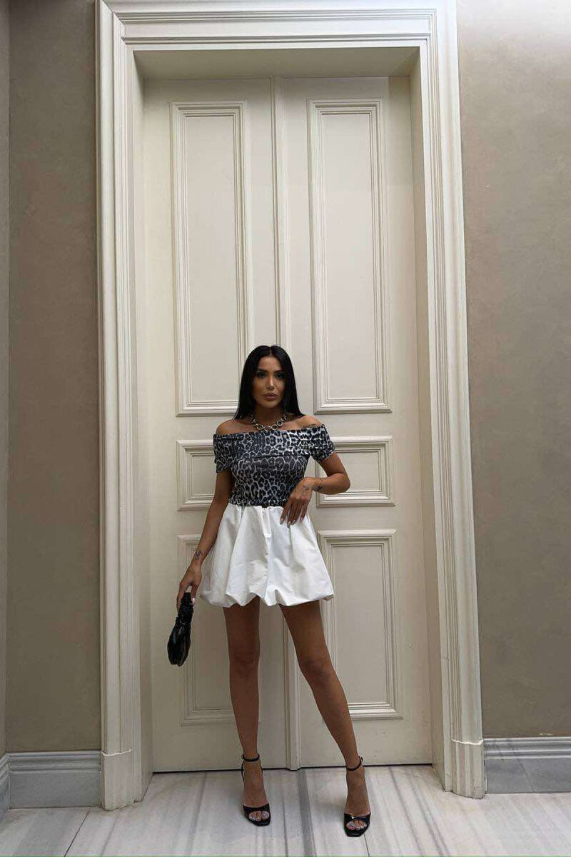 OFF THE SHOULDERS LEO PRINT WOMEN T-SHIRT DARK GREY/GEE - 2
