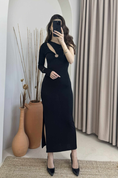 ONE ARM LONG ELASTIC WOMEN DRESS BLACK/ E ZEZE 