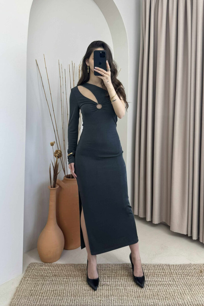 ONE ARM LONG ELASTIC WOMEN DRESS DARK GREY/GEE - 1