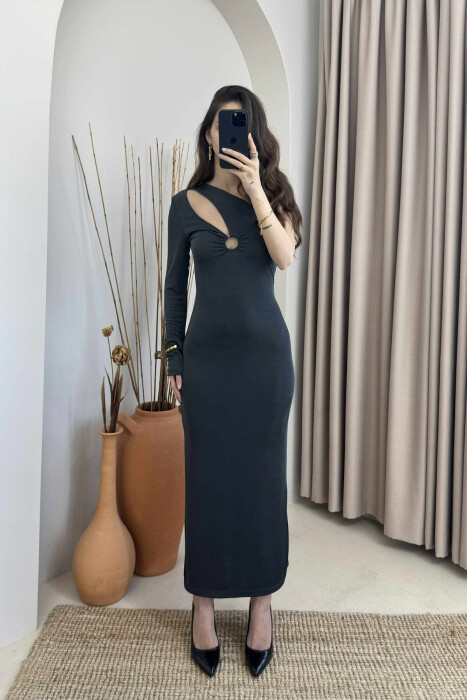 ONE ARM LONG ELASTIC WOMEN DRESS DARK GREY/GEE - 2