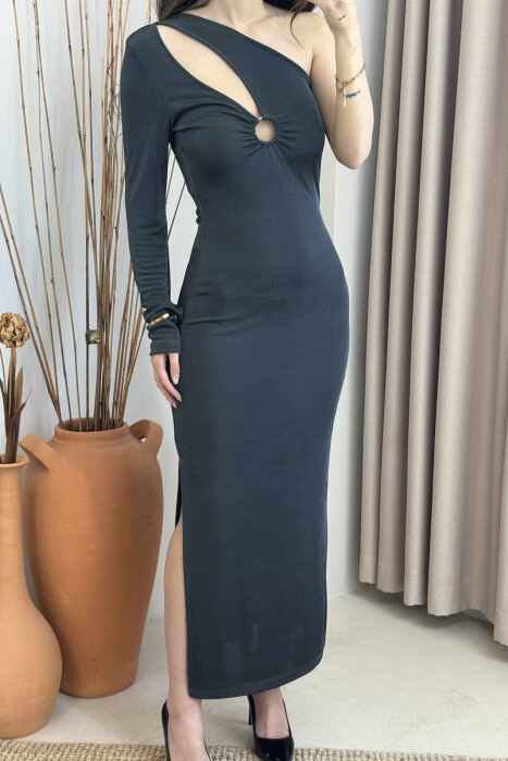 ONE ARM LONG ELASTIC WOMEN DRESS DARK GREY/GEE - 3