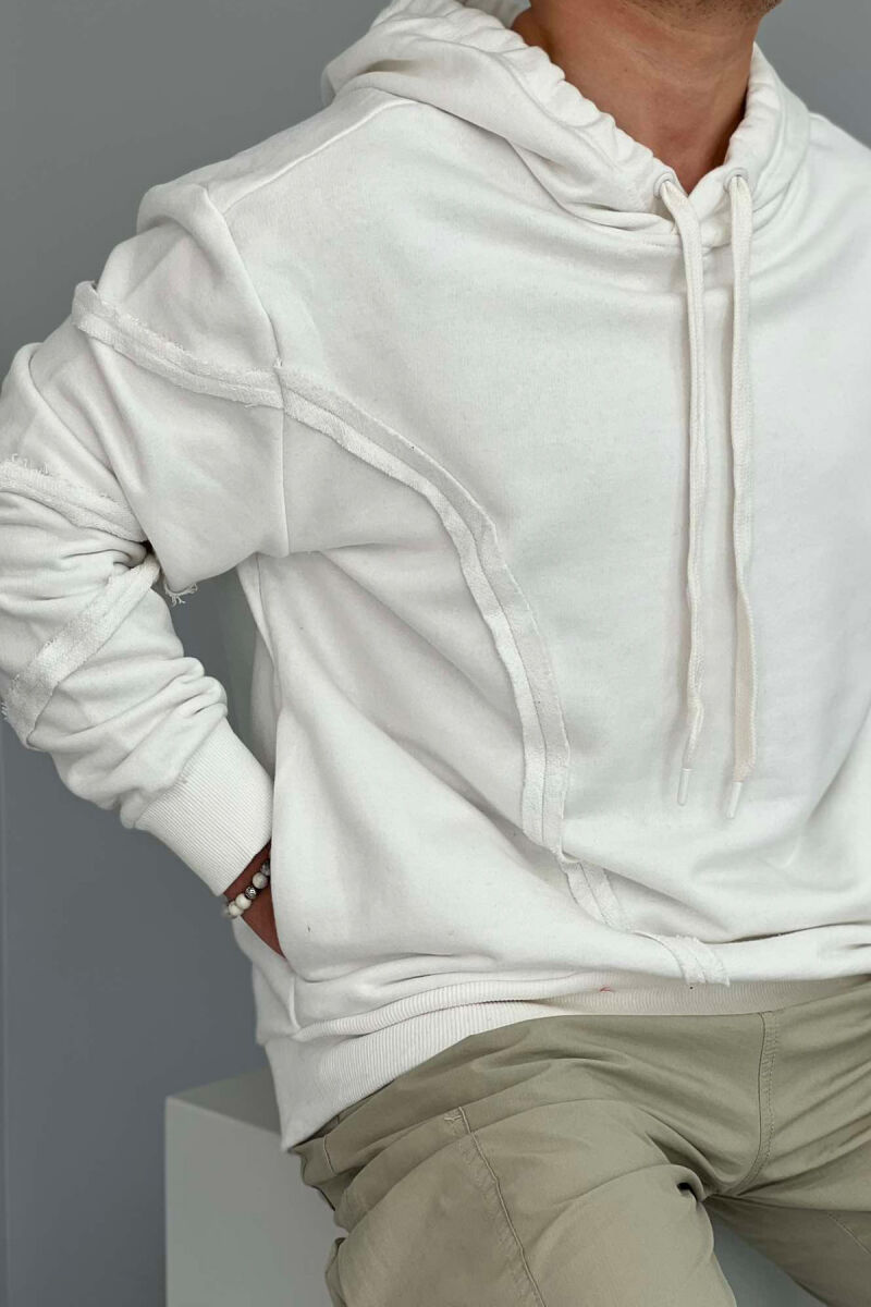 ONE ARM POCKET DETAILS MEN HOODIE WHITE-E BARDHE - 2