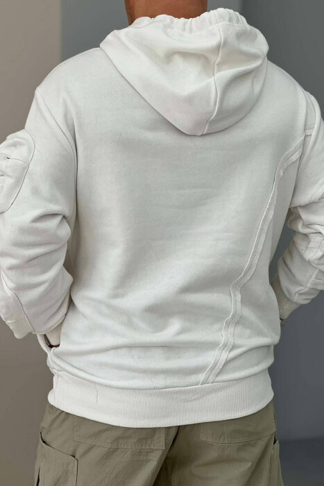 ONE ARM POCKET DETAILS MEN HOODIE WHITE-E BARDHE - 3