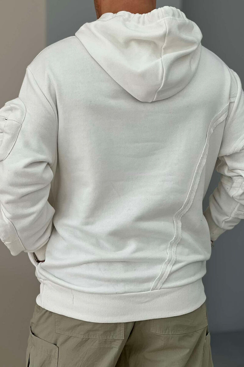 ONE ARM POCKET DETAILS MEN HOODIE WHITE-E BARDHE - 3