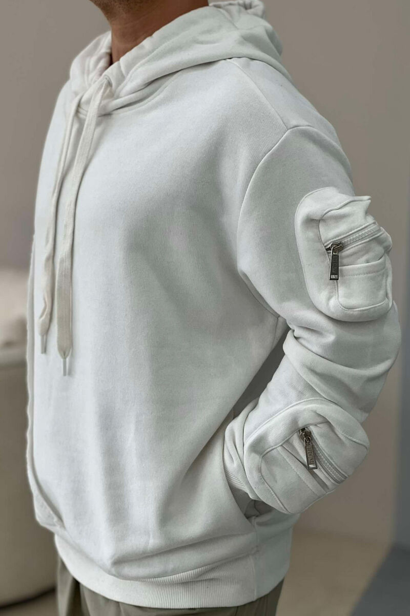 ONE ARM POCKET DETAILS MEN HOODIE WHITE-E BARDHE - 4