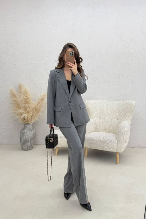 ONE BUTTON JACKET+TROUSERS CLASSIC WOMEN SET GREY/GRI - 5
