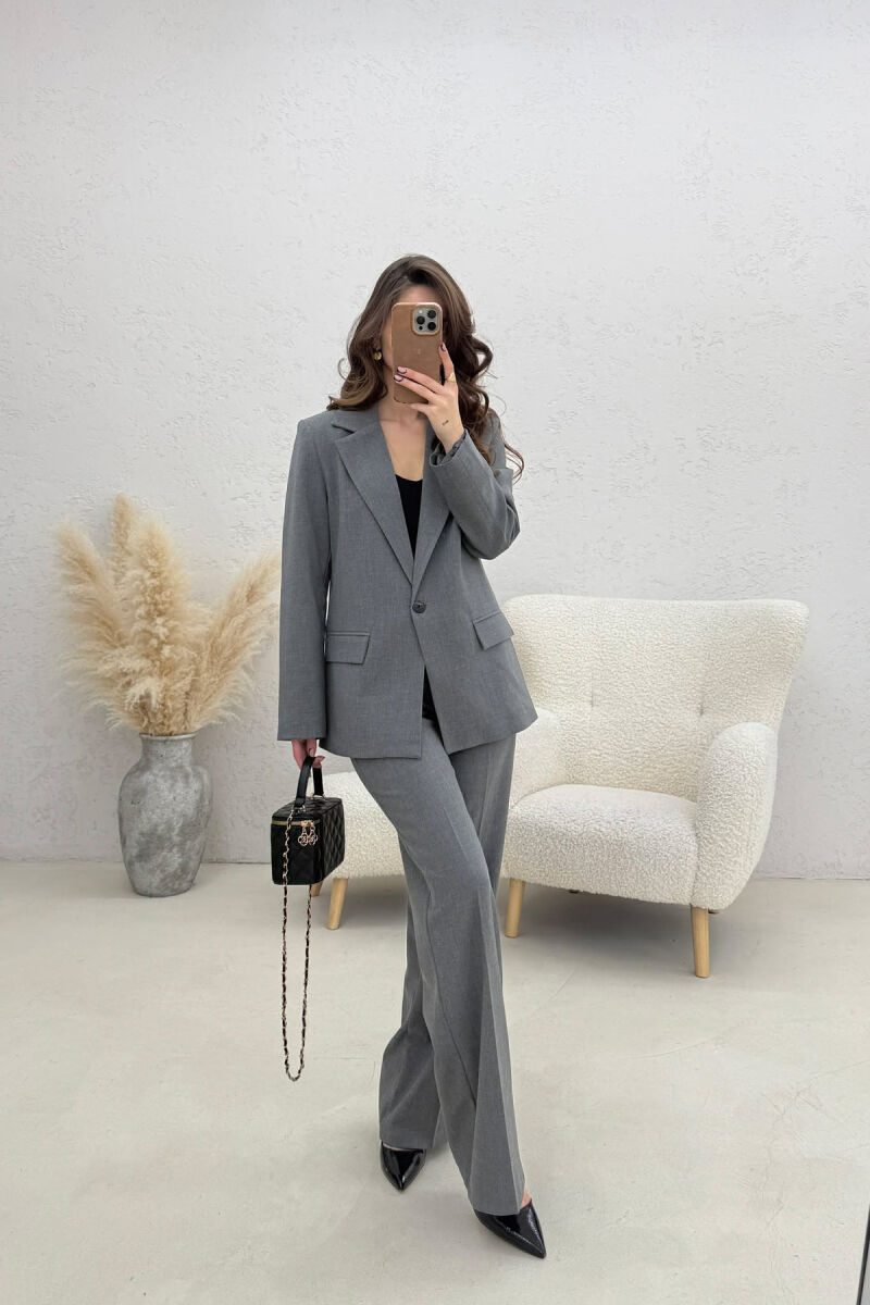 ONE BUTTON JACKET+TROUSERS CLASSIC WOMEN SET GREY/GRI - 5