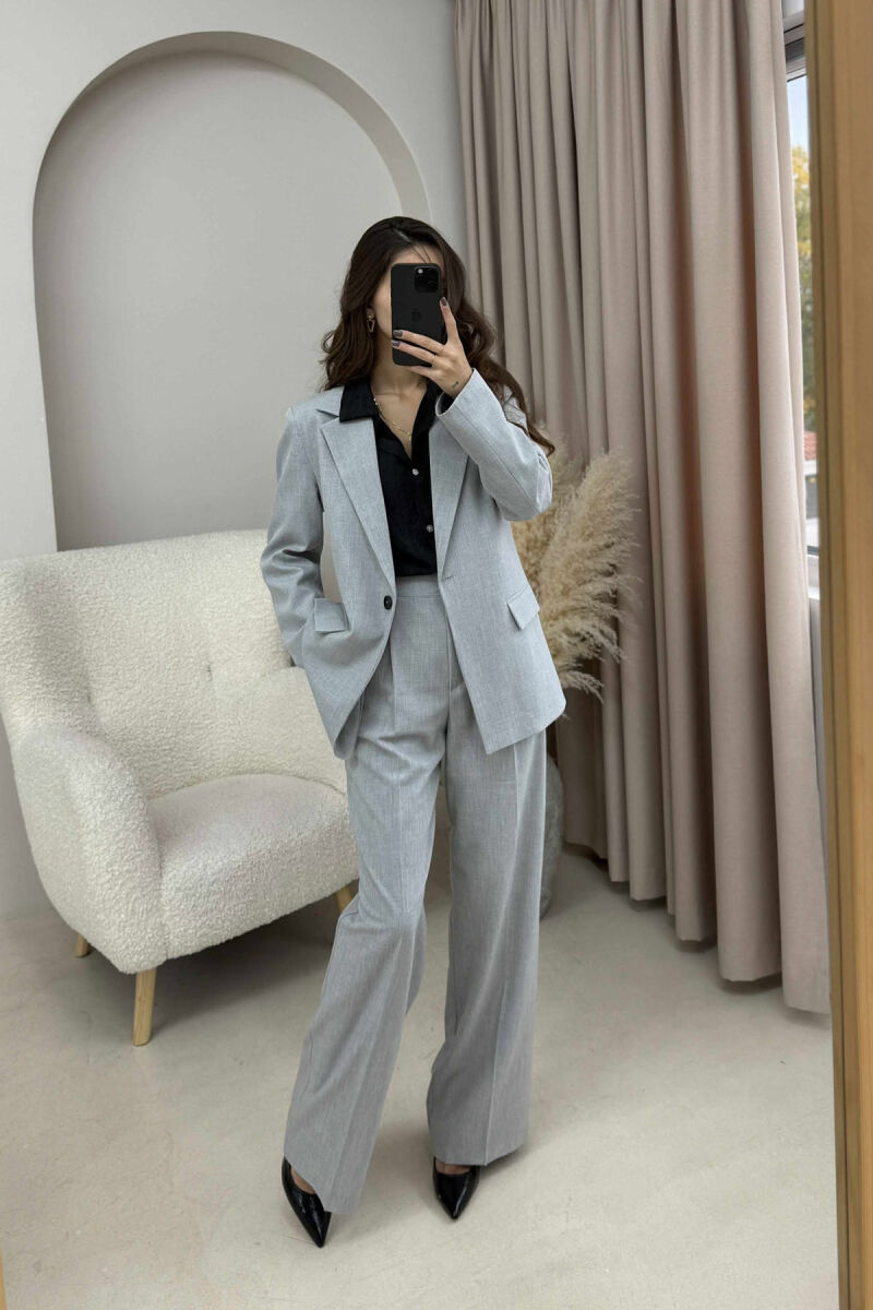 ONE BUTTON JACKET+TROUSERS CLASSIC WOMEN SET LIGHT GREY/GZ - 1