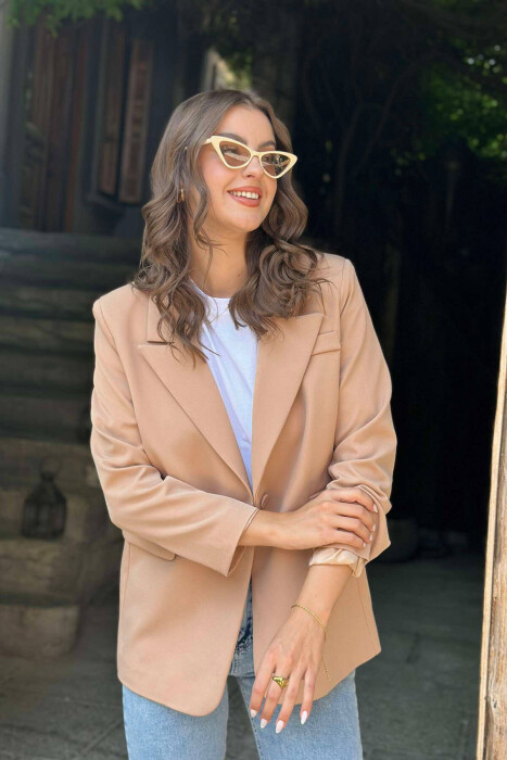 ONE BUTTON ONE COLOR SIMPLE WOMAN JACKET BEIGE/BEZHE - 4