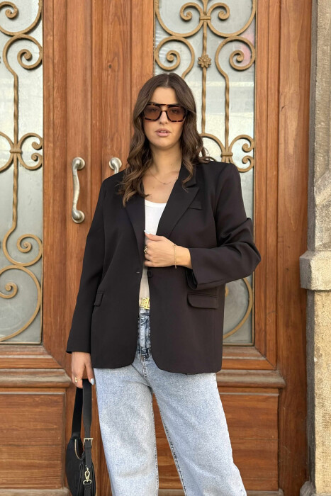 ONE BUTTON ONE COLOR SIMPLE WOMAN JACKET BLACK/ E ZEZE - 3