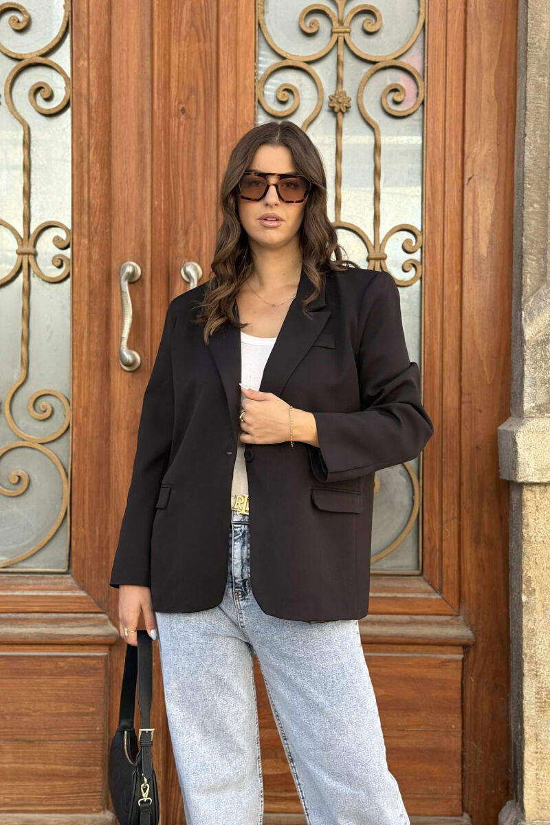 ONE BUTTON ONE COLOR SIMPLE WOMAN JACKET BLACK/ E ZEZE - 3