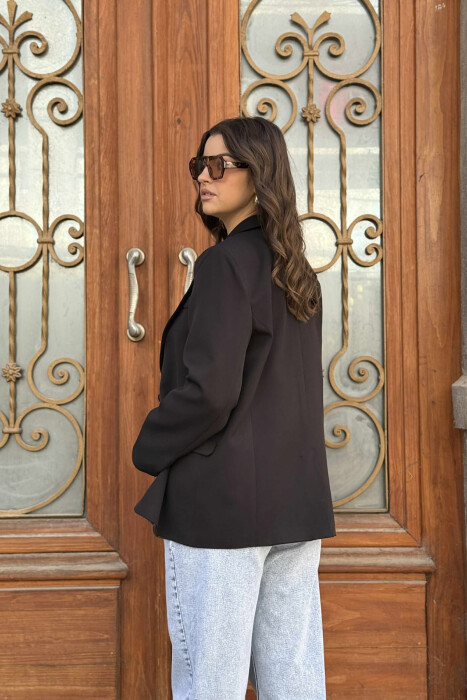 ONE BUTTON ONE COLOR SIMPLE WOMAN JACKET BLACK/ E ZEZE - 4
