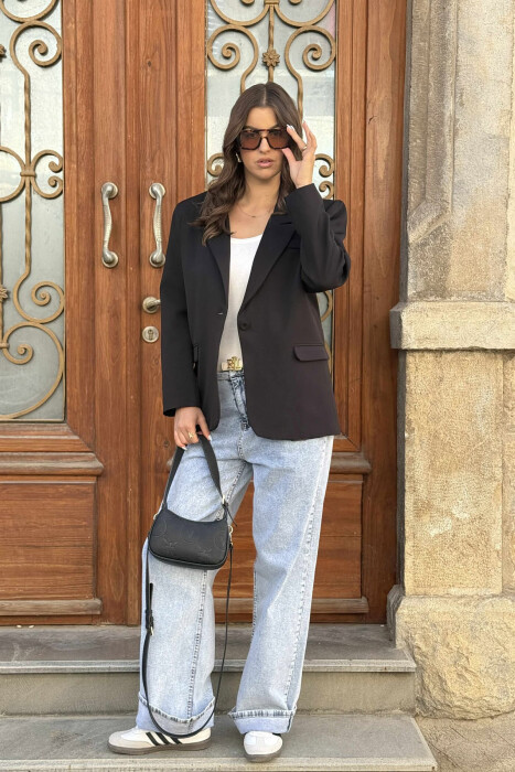 ONE BUTTON ONE COLOR SIMPLE WOMAN JACKET BLACK/ E ZEZE 