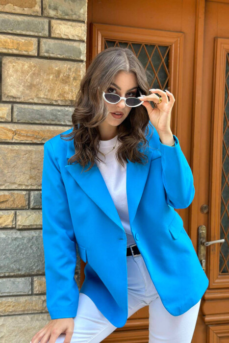 ONE BUTTON ONE COLOR SIMPLE WOMAN JACKET BLUE/BLU - 3