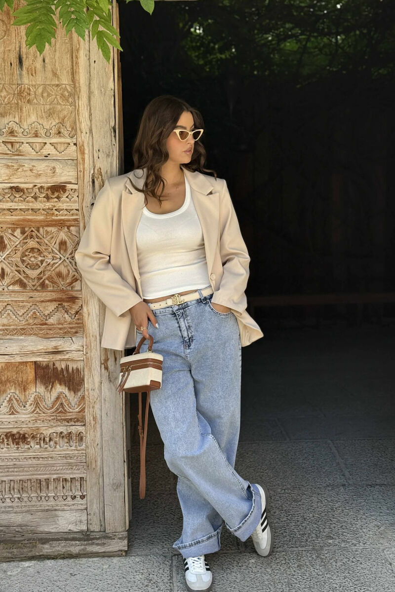 ONE BUTTON ONE COLOR SIMPLE WOMAN JACKET CREAM/KREM - 1