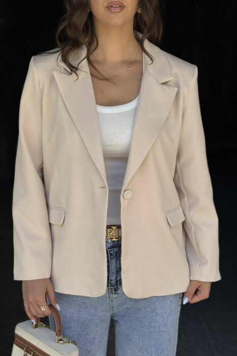 ONE BUTTON ONE COLOR SIMPLE WOMAN JACKET CREAM/KREM - 5