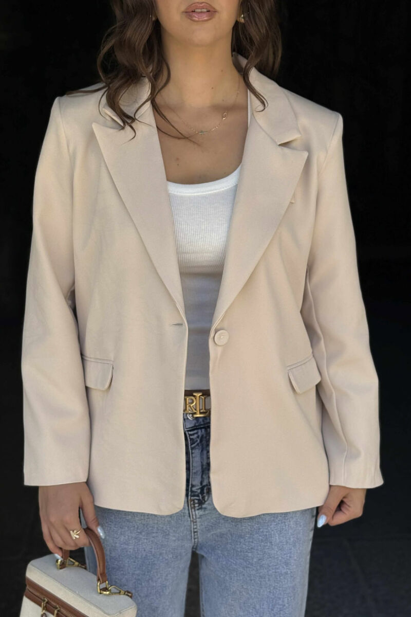ONE BUTTON ONE COLOR SIMPLE WOMAN JACKET CREAM/KREM - 5