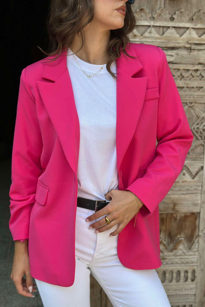 ONE BUTTON ONE COLOR SIMPLE WOMAN JACKET FUCHSIA/CIKLAMI - 4