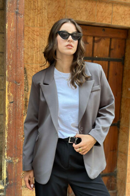 ONE BUTTON ONE COLOR SIMPLE WOMAN JACKET GREY/GRI 