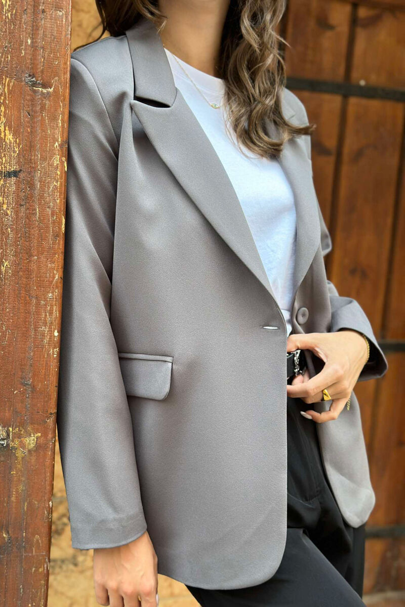 ONE BUTTON ONE COLOR SIMPLE WOMAN JACKET GREY/GRI - 4