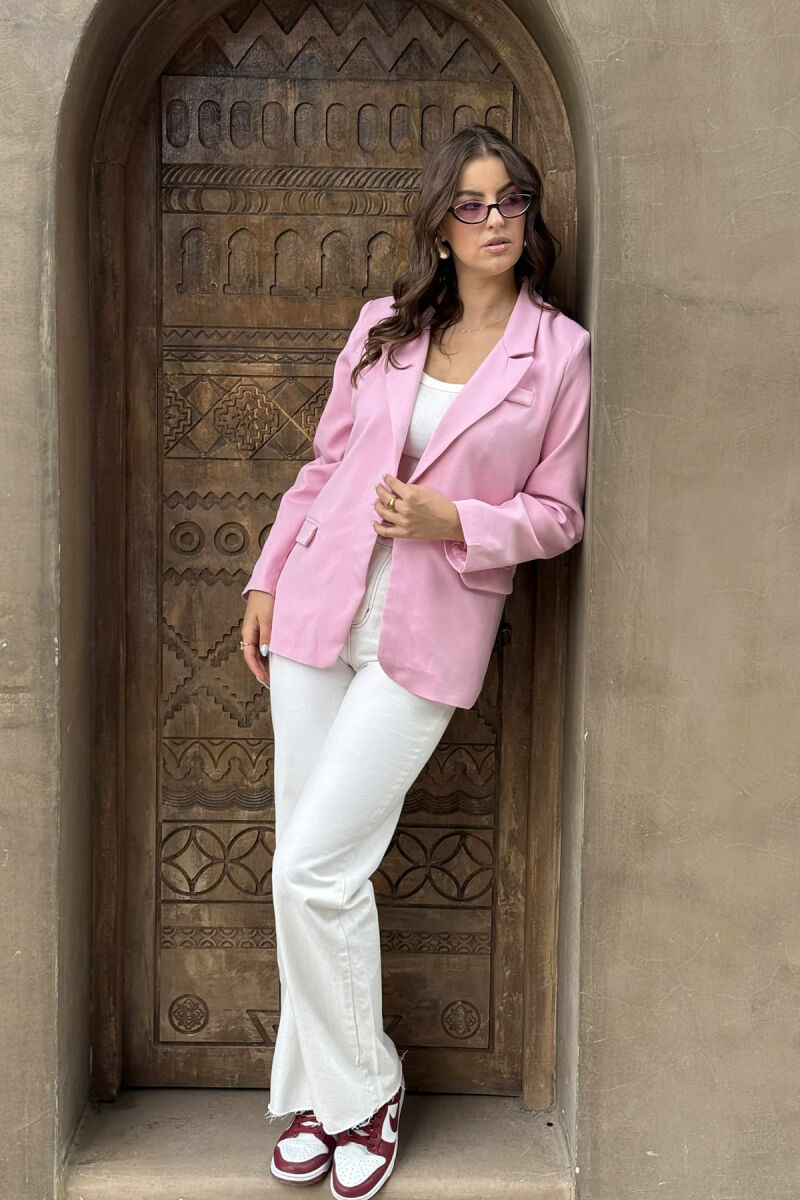 ONE BUTTON ONE COLOR SIMPLE WOMAN JACKET PINK/ROZE - 1