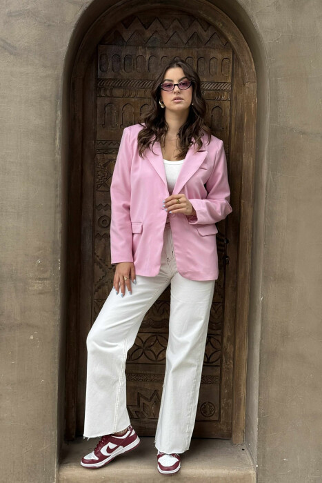 ONE BUTTON ONE COLOR SIMPLE WOMAN JACKET PINK/ROZE - 2