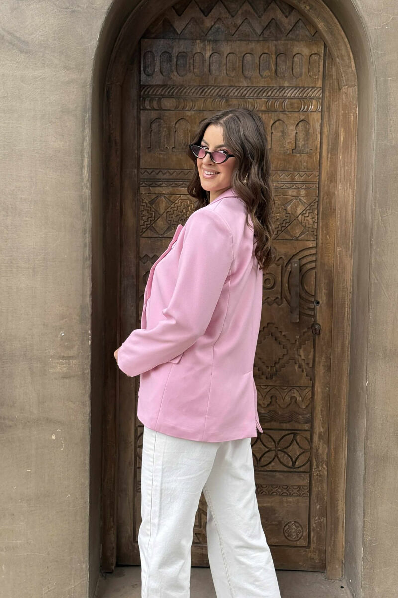 ONE BUTTON ONE COLOR SIMPLE WOMAN JACKET PINK/ROZE - 4