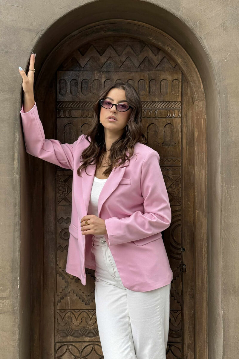 ONE BUTTON ONE COLOR SIMPLE WOMAN JACKET PINK/ROZE - 3