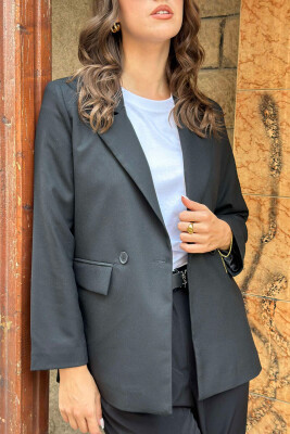 ONE BUTTON PRIMER ONE COLOR WOMAN JACKET BLACK/ E ZEZE - 2