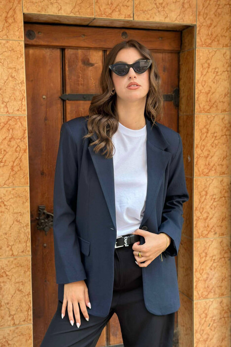 ONE BUTTON PRIMER WOMAN JACKET IN DARK BLUE COLOR 